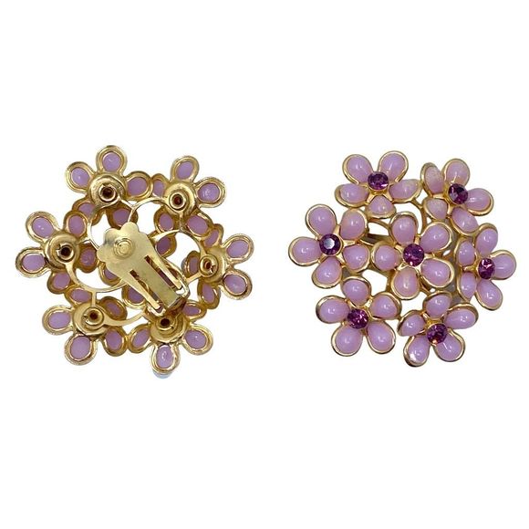 Vintage 1970’s Purple Floral Cluster Clip-On Earrings - Picture 3 of 5